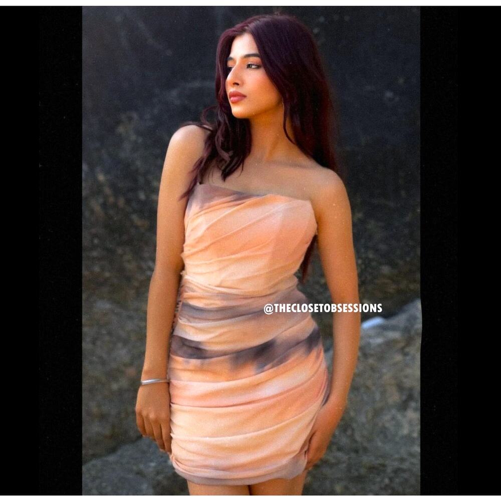 ZARA Strapless Ruched Bodycon Mini Dress NWT Taupe Vacation Dress